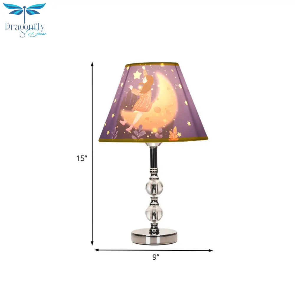 Chiara - Blue Barrel Shade Table Light: Cartoon Desk Lamp With Girl And Starry
