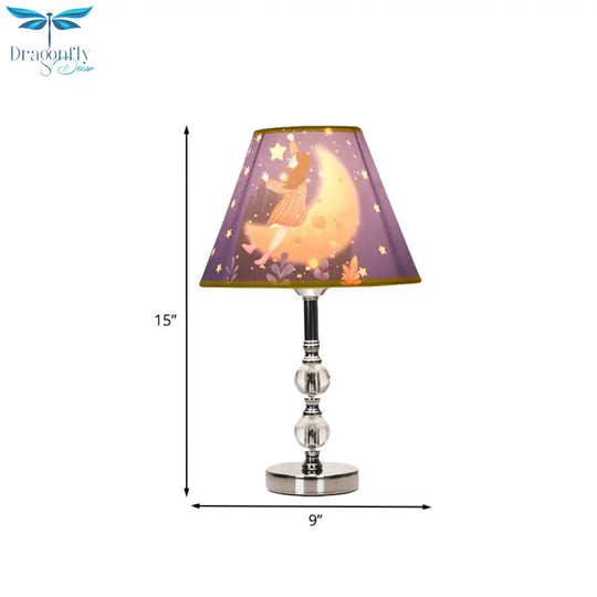Chiara - Blue Barrel Shade Table Light: Cartoon Desk Lamp With Girl And Starry