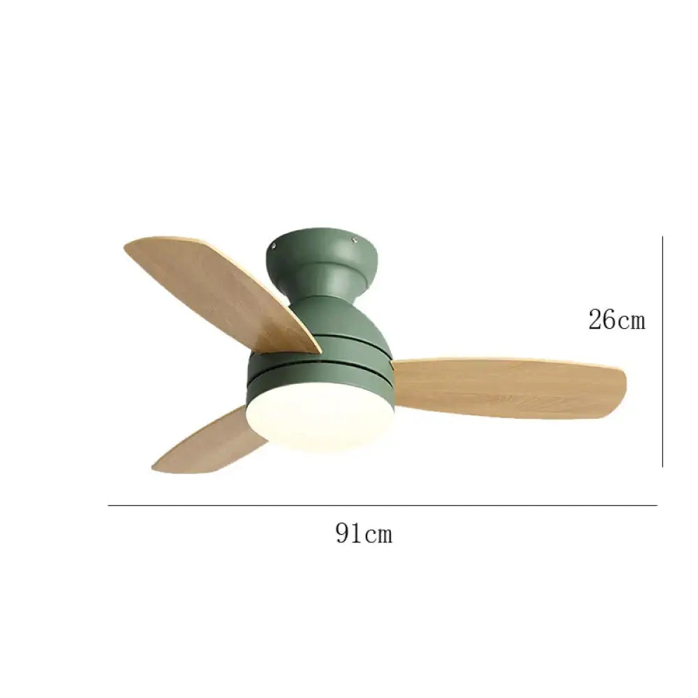 Children’s Wooden Leaf Fan Lamp Simple Living Room Dining Electric Chandelier Green / Dia91Cm Tri