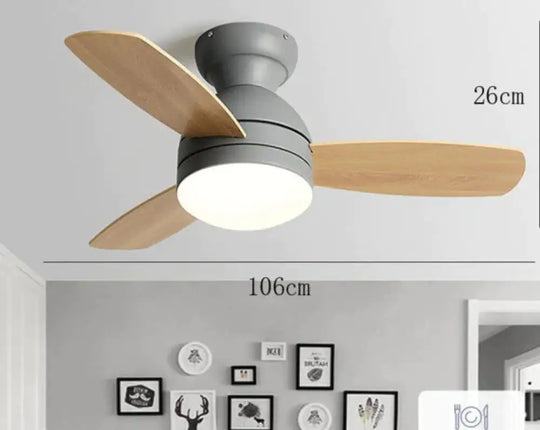 Children’s Wooden Leaf Fan Lamp Simple Living Room Dining Electric Chandelier Grey / Dia106Cm Tri