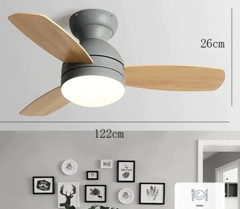 Children’s Wooden Leaf Fan Lamp Simple Living Room Dining Electric Chandelier Grey / Dia122Cm Tri