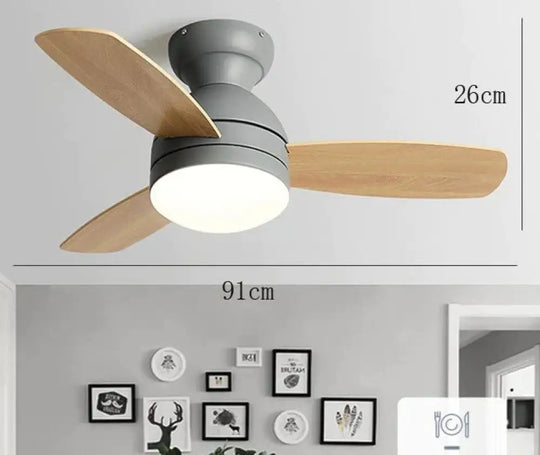 Children’s Wooden Leaf Fan Lamp Simple Living Room Dining Electric Chandelier Grey / Dia91Cm Tri