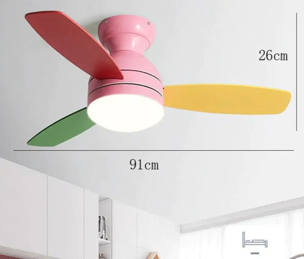 Children’s Wooden Leaf Fan Lamp Simple Living Room Dining Electric Chandelier Pink / Dia91Cm Tri