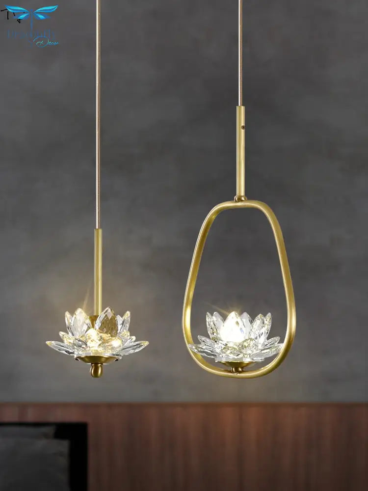 Chinese Zen Art Crystal Lotus Pendant Lights Modern Luxury Led Hanging Lamp Home Decor Loft Salon