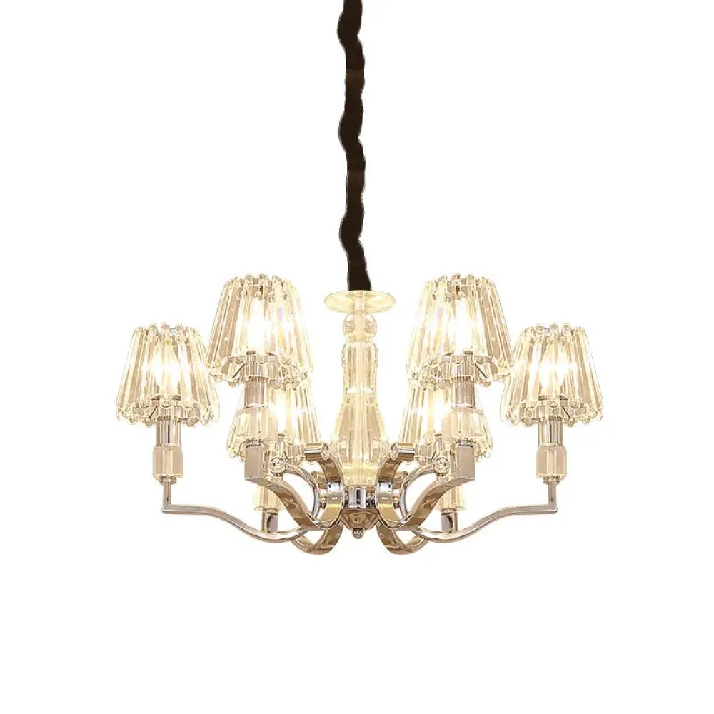 Chrome 6 - Light Down Lighting Pendant Modern Crystal Tapered Shade Chandelier For Living Room