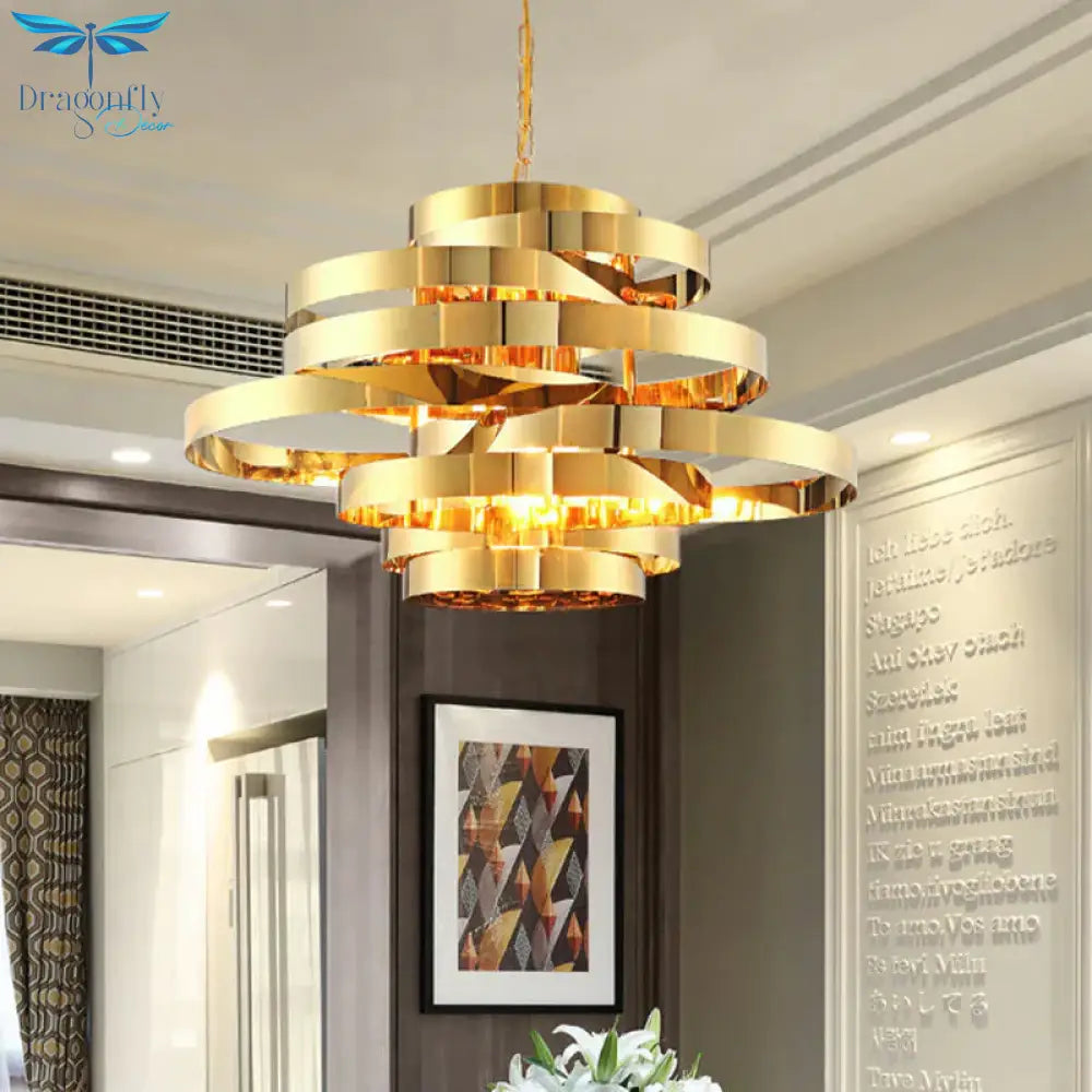 Circle Living Room Ceiling Chandelier Colonial Metal 6/8 Heads Gold Pendant Light