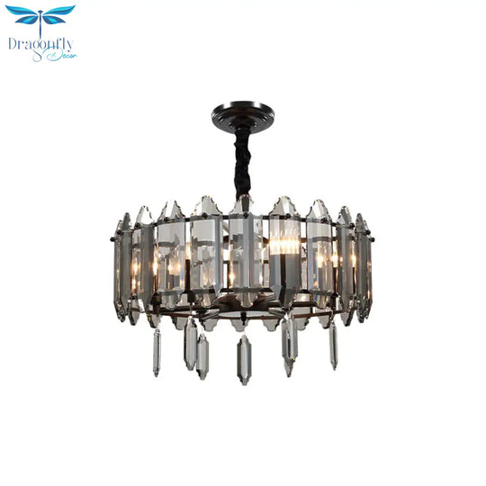 Circular Bedroom Ceiling Chandelier Modern Crystal 6 Heads Black Hanging Pendant Light