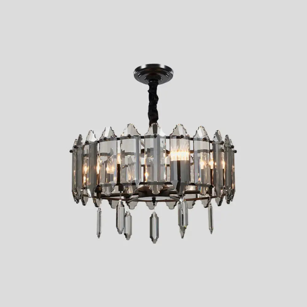 Circular Bedroom Ceiling Chandelier Modern Crystal 6 Heads Black Hanging Pendant Light