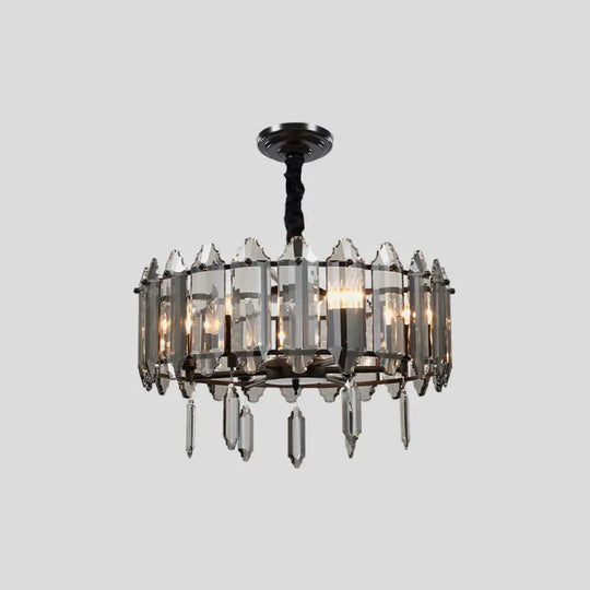 Circular Bedroom Ceiling Chandelier Modern Crystal 6 Heads Black Hanging Pendant Light