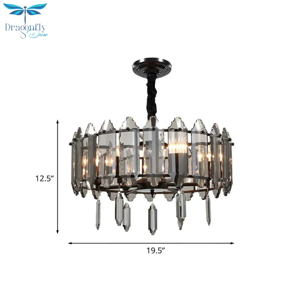Circular Bedroom Ceiling Chandelier Modern Crystal 6 Heads Black Hanging Pendant Light