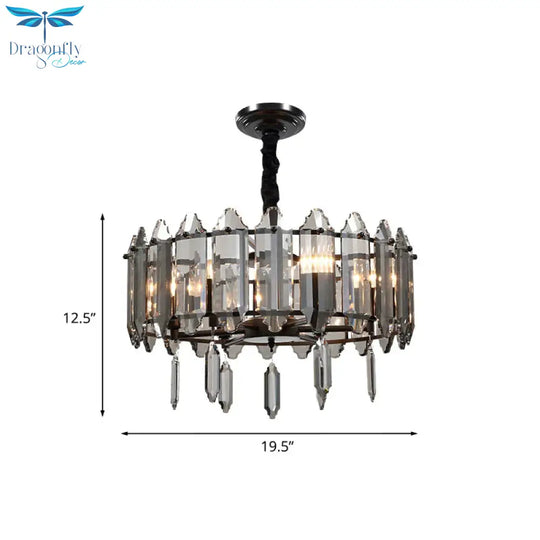 Circular Bedroom Ceiling Chandelier Modern Crystal 6 Heads Black Hanging Pendant Light