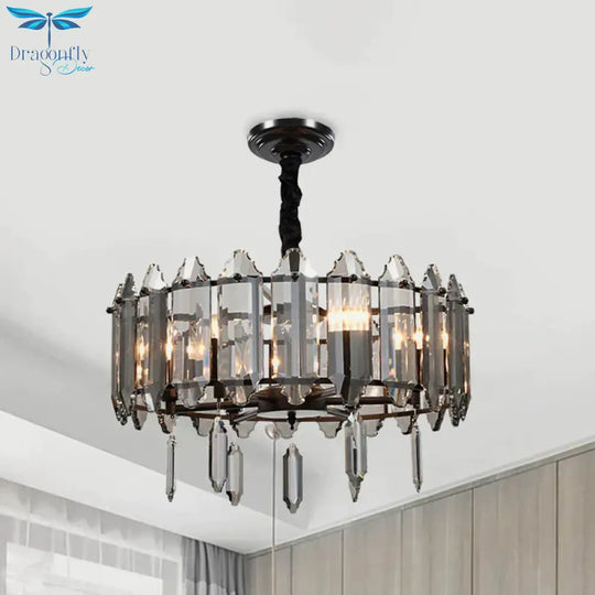Circular Bedroom Ceiling Chandelier Modern Crystal 6 Heads Black Hanging Pendant Light