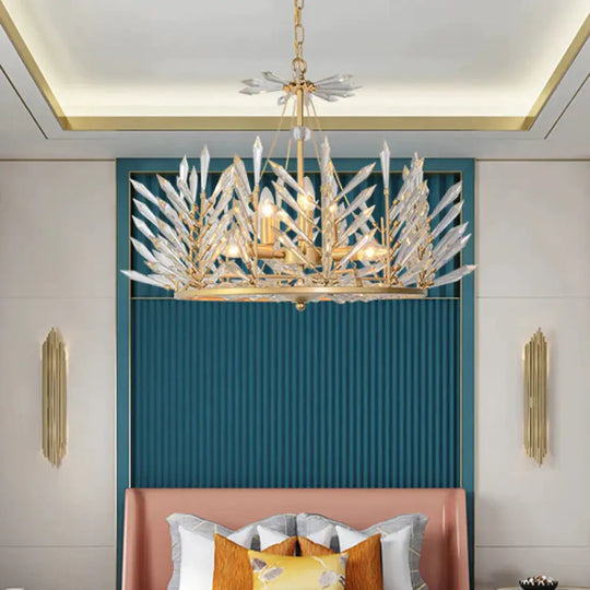 Circular Crystal Chandelier Pendant Light Rustic 6/8 Lights Bedroom Suspension Lamp In Gold 6 /