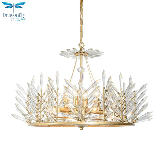 Circular Crystal Chandelier Pendant Light Rustic 6/8 Lights Bedroom Suspension Lamp In Gold