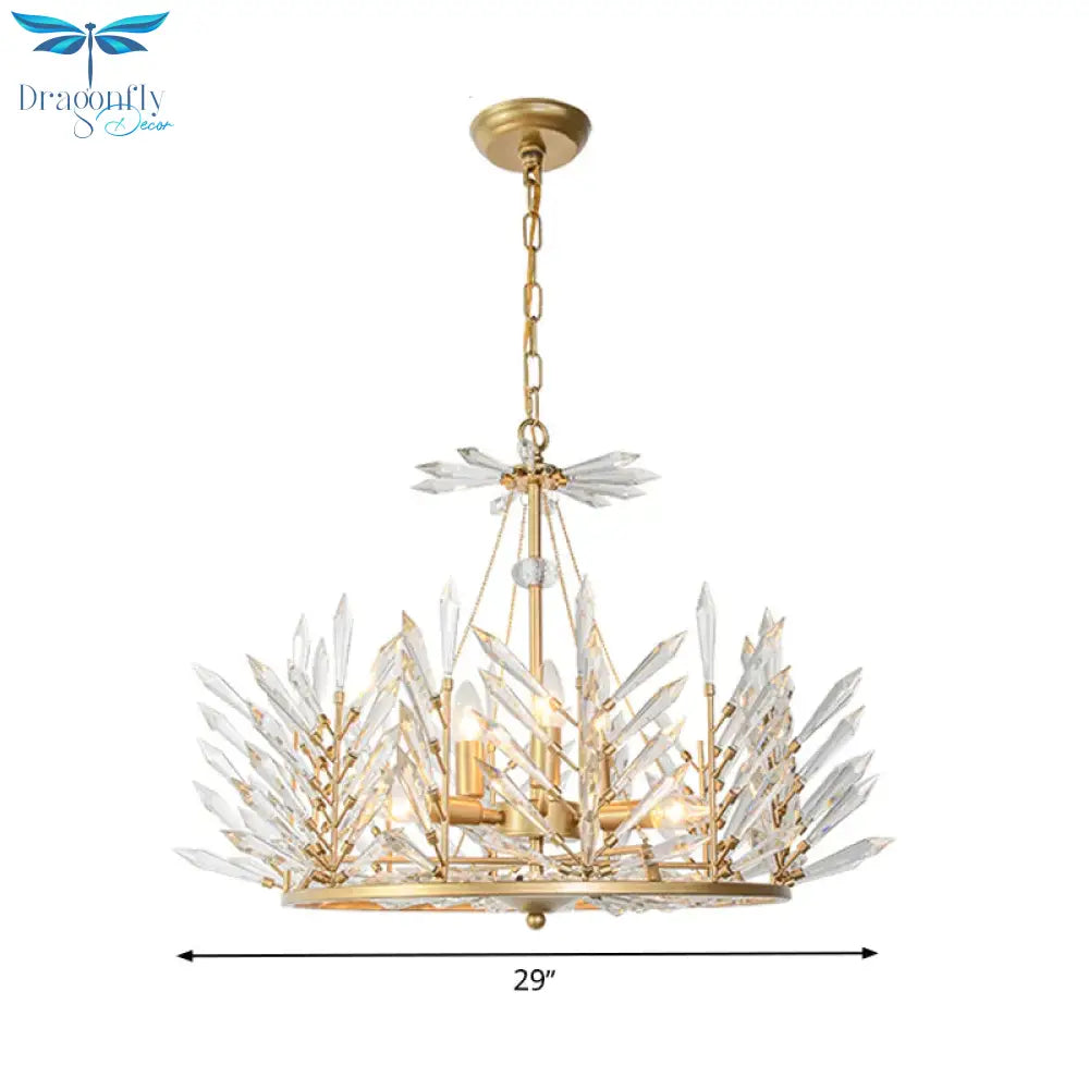 Circular Crystal Chandelier Pendant Light Rustic 6/8 Lights Bedroom Suspension Lamp In Gold