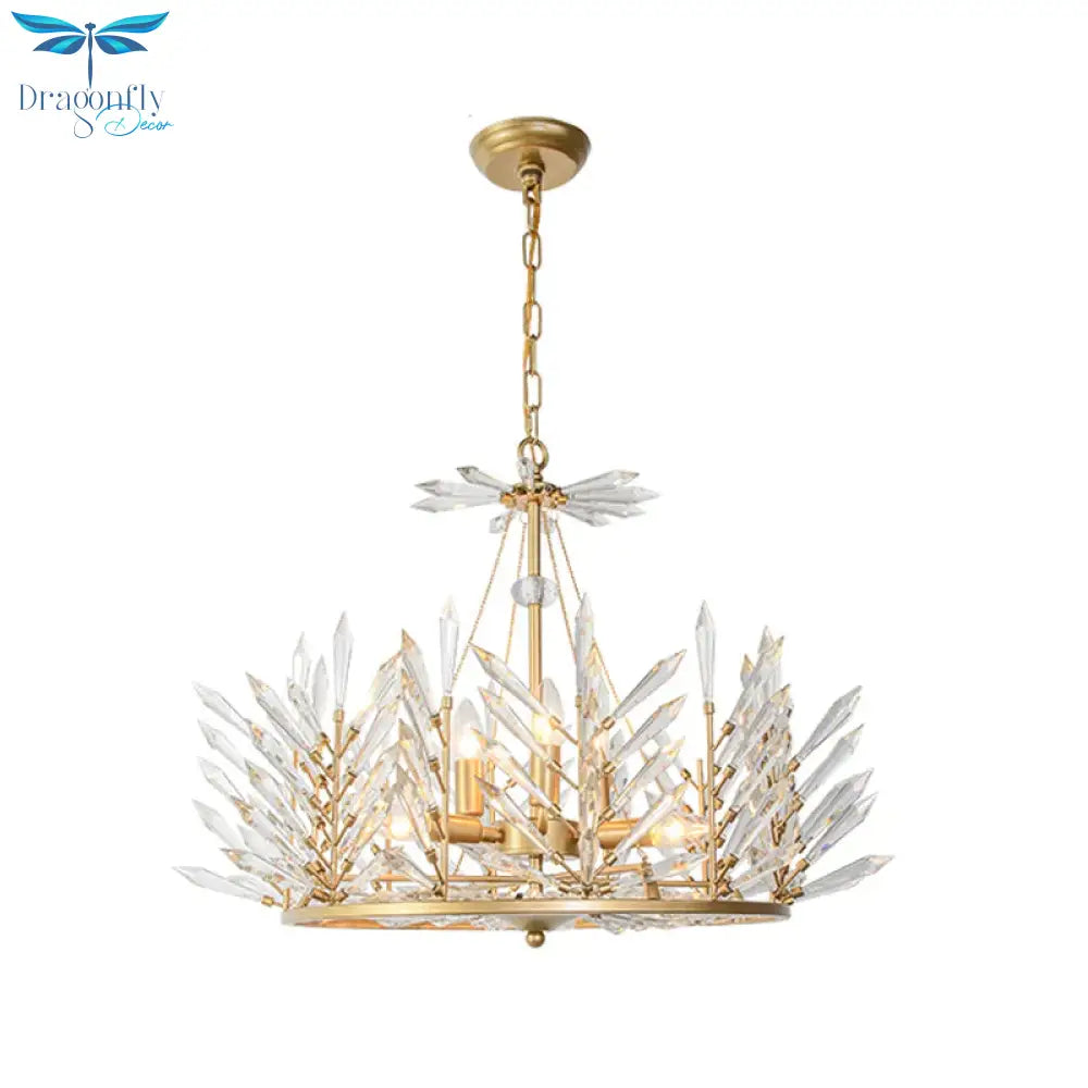 Circular Crystal Chandelier Pendant Light Rustic 6/8 Lights Bedroom Suspension Lamp In Gold