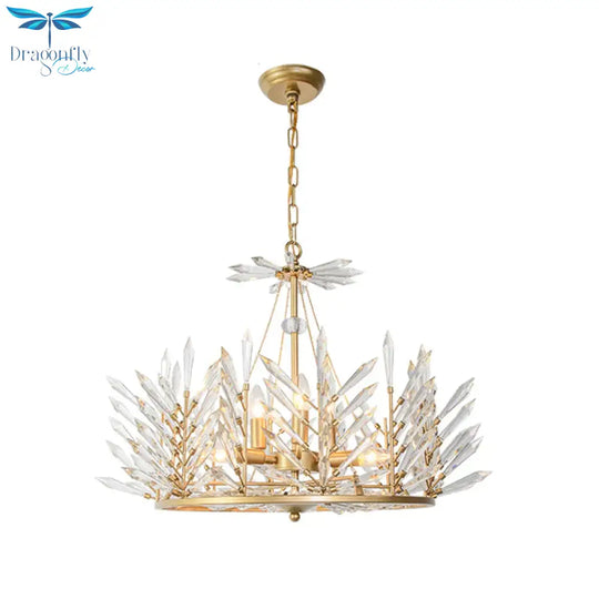 Circular Crystal Chandelier Pendant Light Rustic 6/8 Lights Bedroom Suspension Lamp In Gold