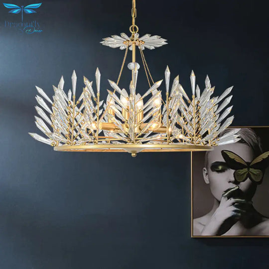 Circular Crystal Chandelier Pendant Light Rustic 6/8 Lights Bedroom Suspension Lamp In Gold
