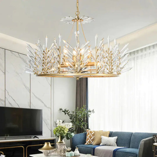 Circular Crystal Chandelier Pendant Light Rustic 6/8 Lights Bedroom Suspension Lamp In Gold 8 /