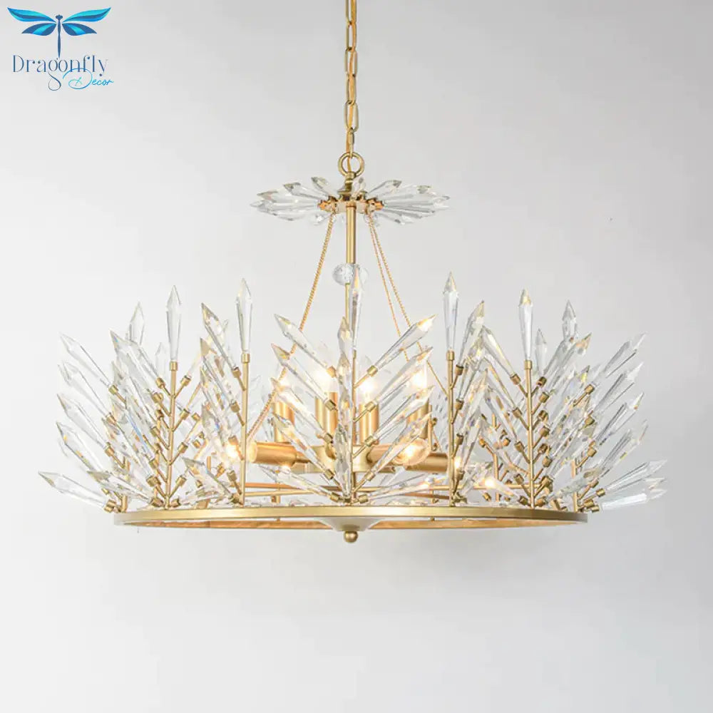 Circular Crystal Chandelier Pendant Light Rustic 6/8 Lights Bedroom Suspension Lamp In Gold