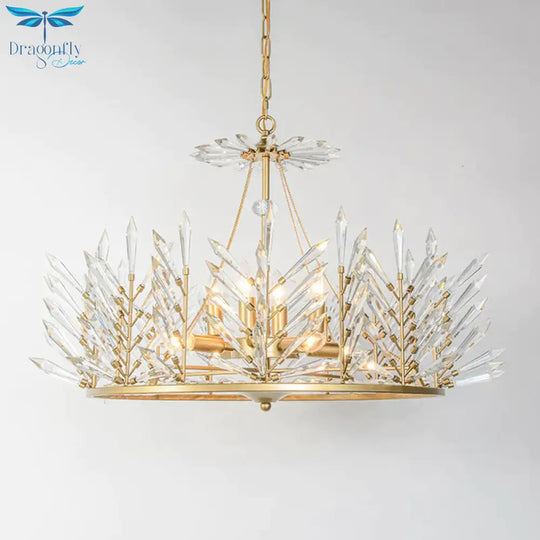 Circular Crystal Chandelier Pendant Light Rustic 6/8 Lights Bedroom Suspension Lamp In Gold