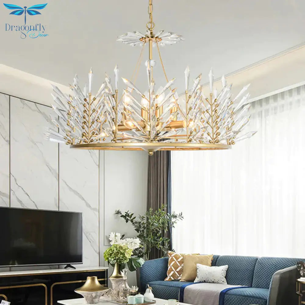 Circular Crystal Chandelier Pendant Light Rustic 6/8 Lights Bedroom Suspension Lamp In Gold