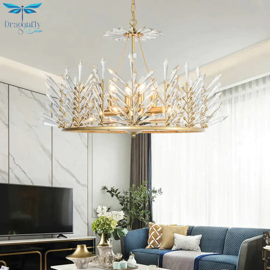Circular Crystal Chandelier Pendant Light Rustic 6/8 Lights Bedroom Suspension Lamp In Gold