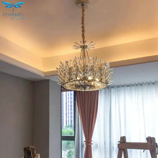 Circular Crystal Chandelier Pendant Light Rustic 6/8 Lights Bedroom Suspension Lamp In Gold