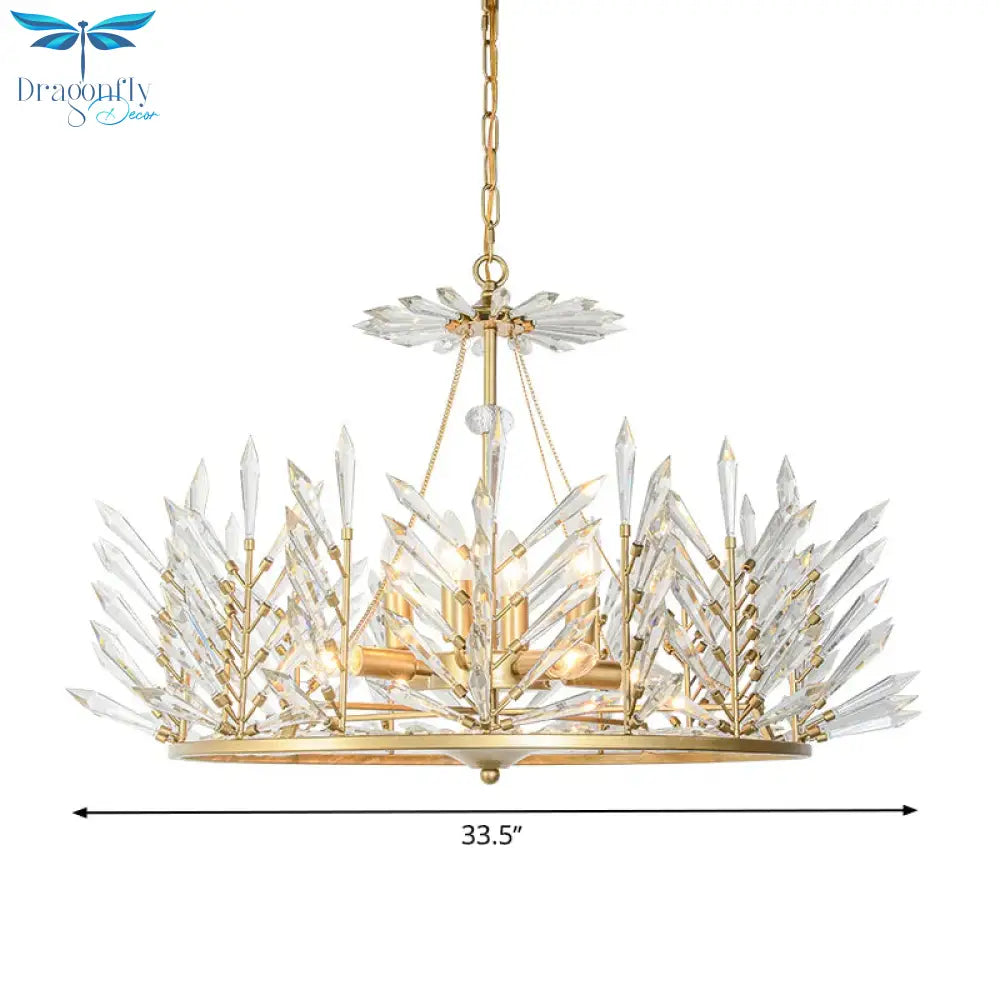 Circular Crystal Chandelier Pendant Light Rustic 6/8 Lights Bedroom Suspension Lamp In Gold
