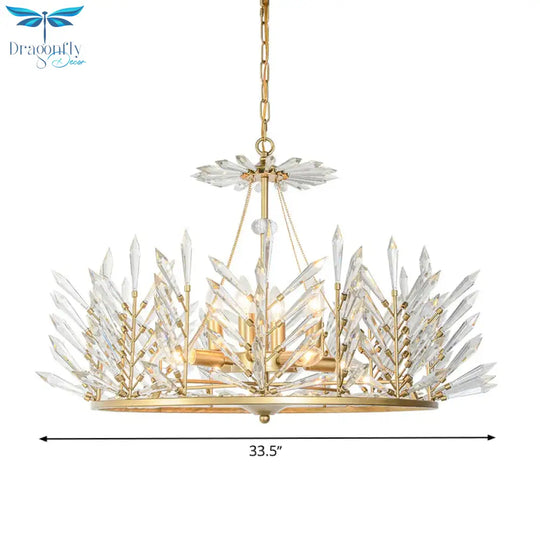 Circular Crystal Chandelier Pendant Light Rustic 6/8 Lights Bedroom Suspension Lamp In Gold