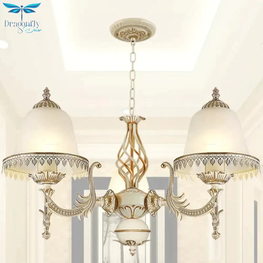 Classic Bell Shaped Pendant Lighting 3 - Head Opaline Glass Chandelier In White For Living Room