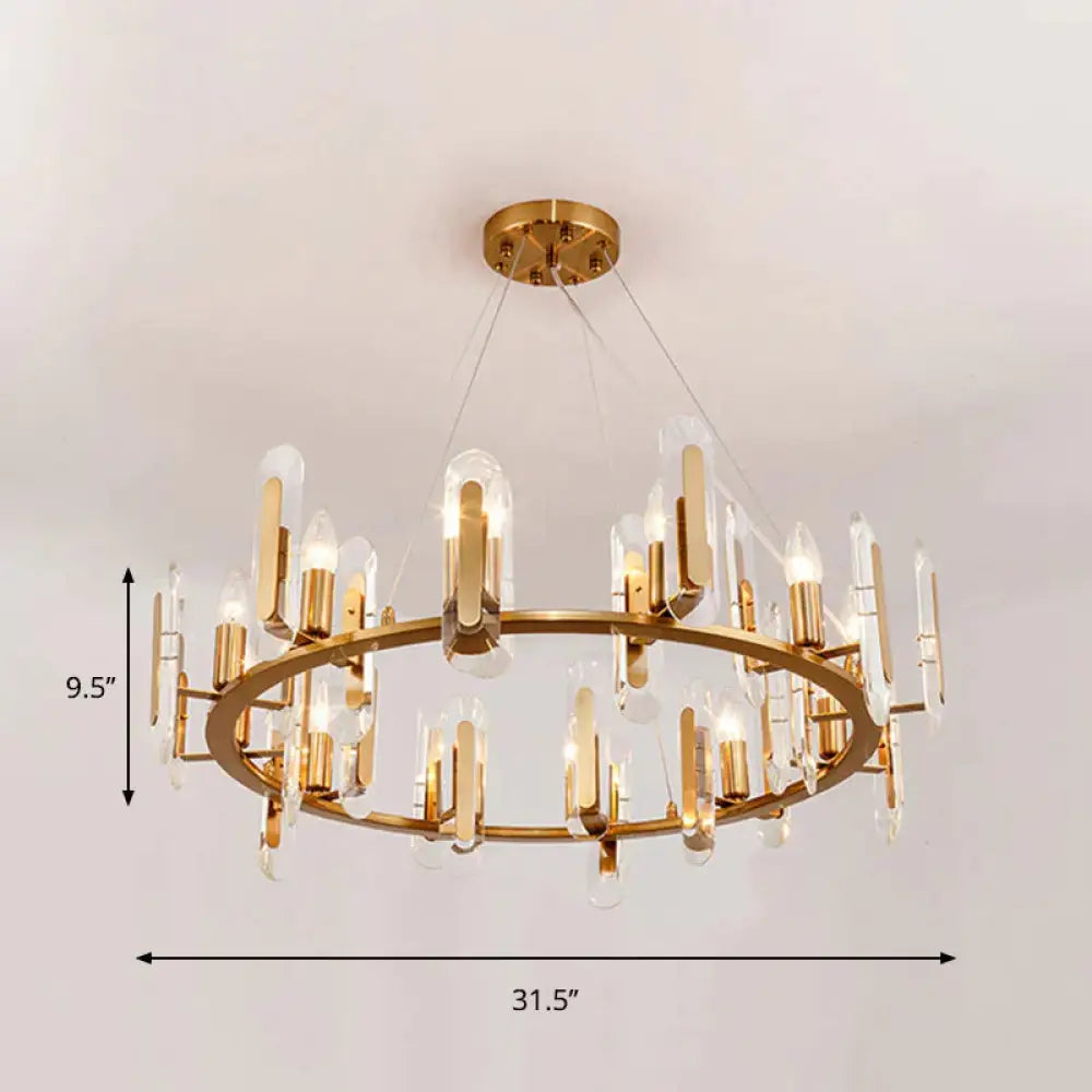 Classic Circle Ceiling Pendant Light 12 Bulbs Crystal Chandelier Lighting Fixture In Gold