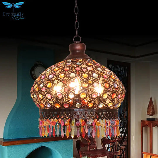 Classic Dome Chandelier Light Fixture Decorative 3 Lights Living Room Hanging Lamp In