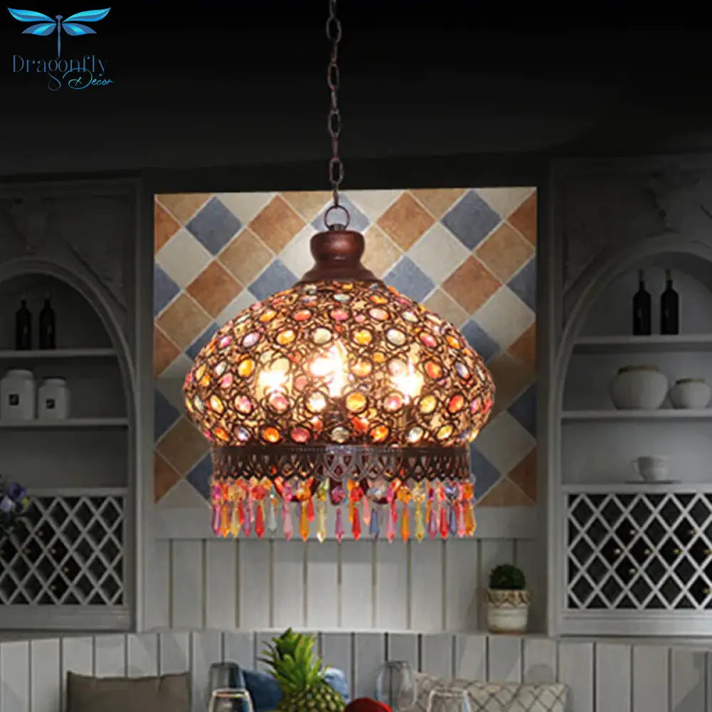 Classic Dome Chandelier Light Fixture Decorative 3 Lights Living Room Hanging Lamp In