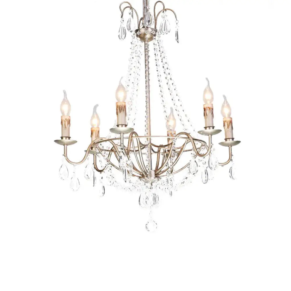 Clear Crystal Beaded Chandelier Lamp Modernist 6 Heads Pendant Light Fixture In Gold Finish For