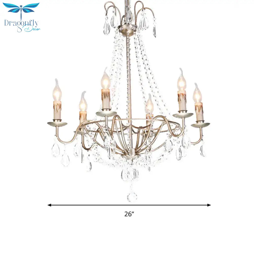Clear Crystal Beaded Chandelier Lamp Modernist 6 Heads Pendant Light Fixture In Gold Finish For