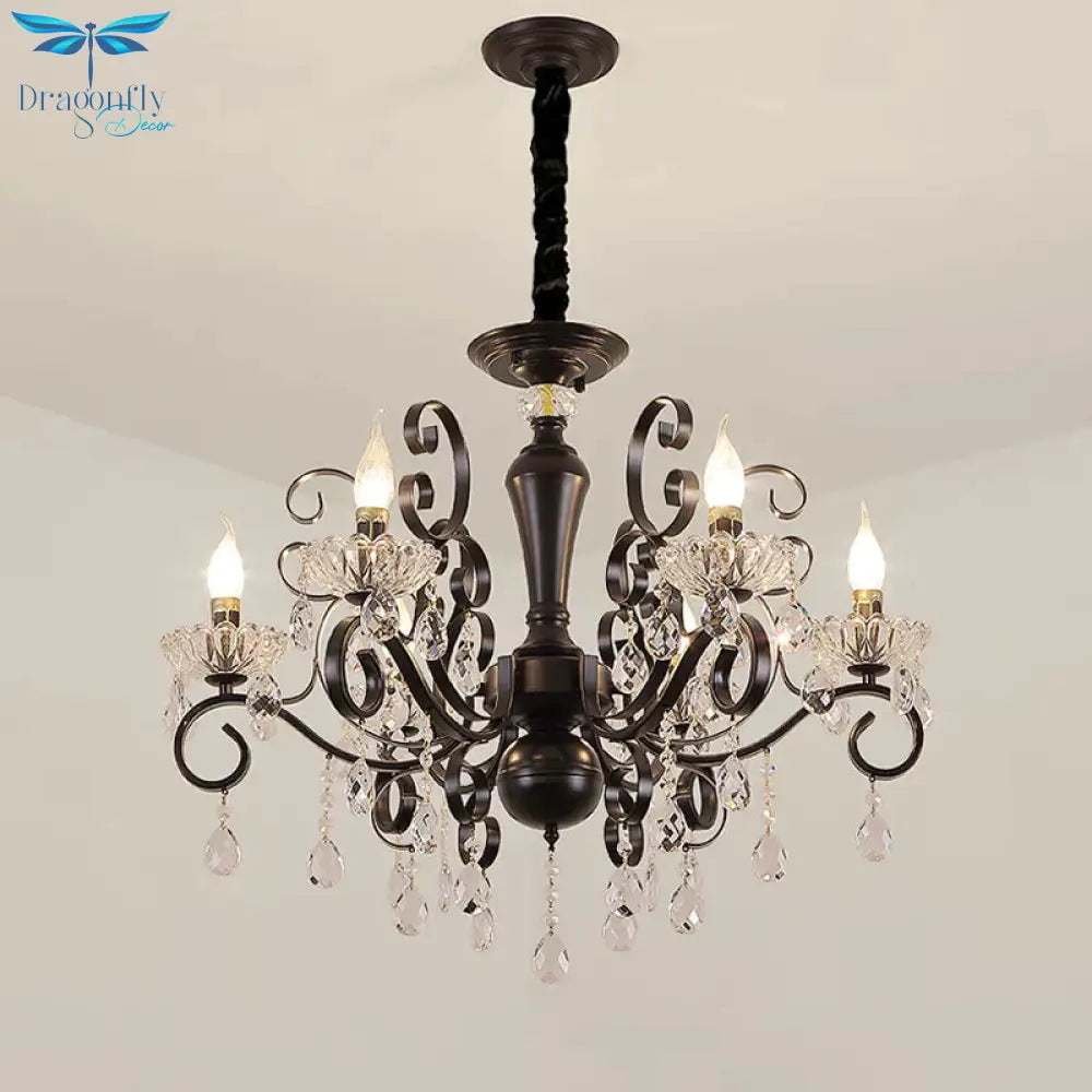 Clear Crystal Candelabra Suspension Pendant Traditional 6/8 Bulbs Parlor Chandelier With Droplets
