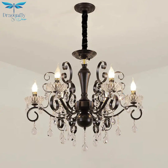 Clear Crystal Candelabra Suspension Pendant Traditional 6/8 Bulbs Parlor Chandelier With Droplets