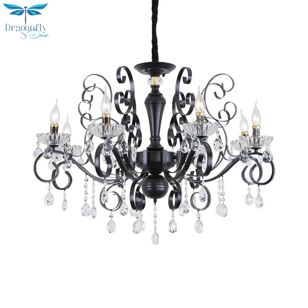 Clear Crystal Candelabra Suspension Pendant Traditional 6/8 Bulbs Parlor Chandelier With Droplets