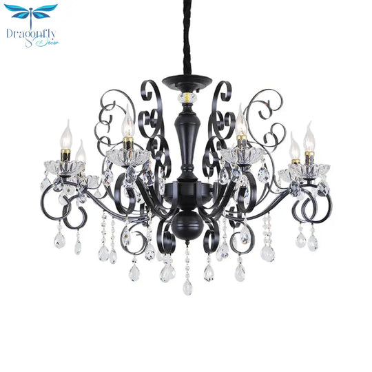 Clear Crystal Candelabra Suspension Pendant Traditional 6/8 Bulbs Parlor Chandelier With Droplets