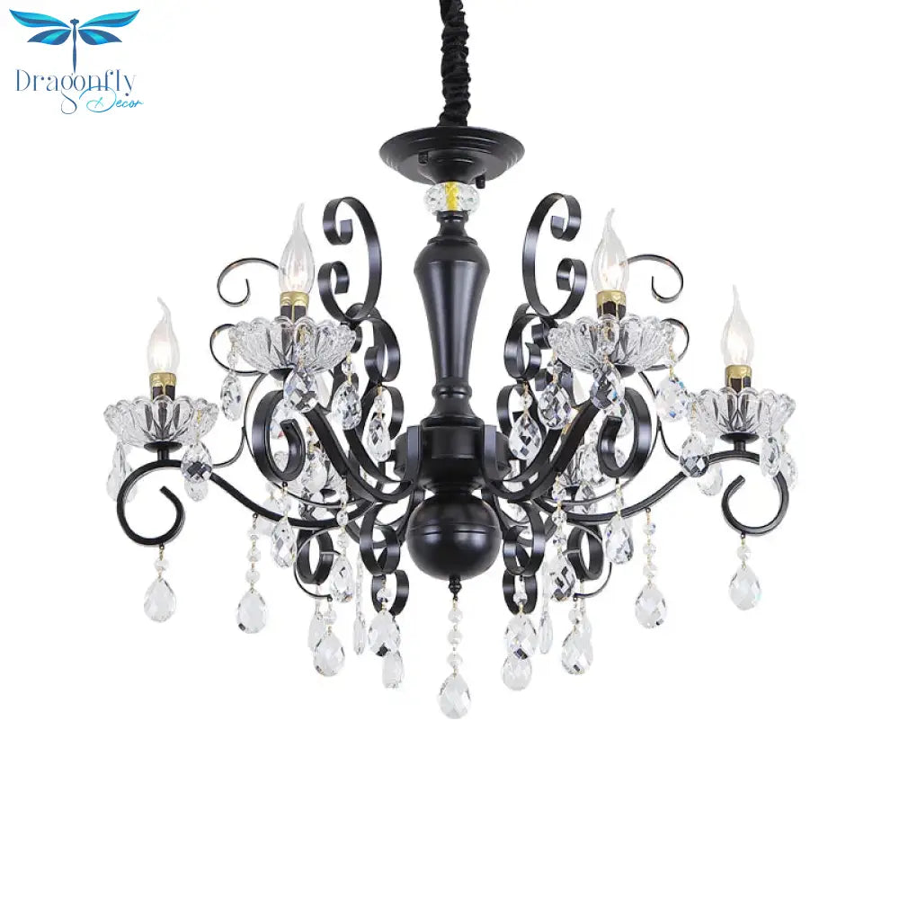 Clear Crystal Candelabra Suspension Pendant Traditional 6/8 Bulbs Parlor Chandelier With Droplets