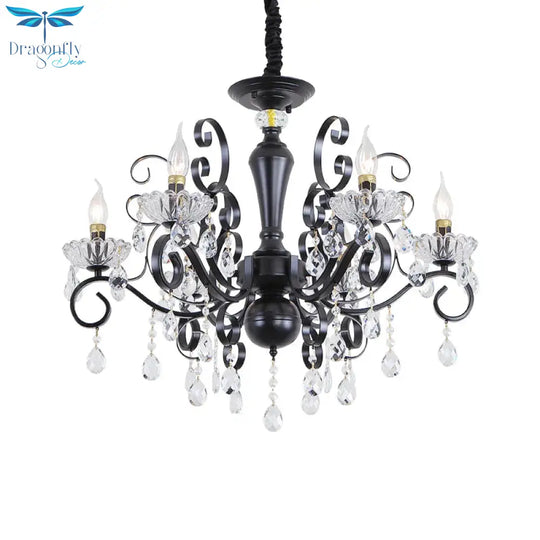 Clear Crystal Candelabra Suspension Pendant Traditional 6/8 Bulbs Parlor Chandelier With Droplets