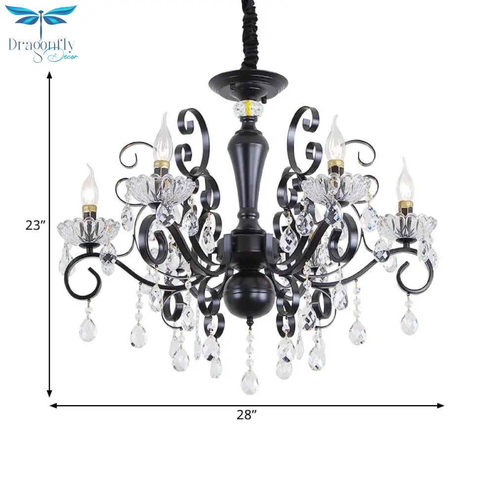 Clear Crystal Candelabra Suspension Pendant Traditional 6/8 Bulbs Parlor Chandelier With Droplets