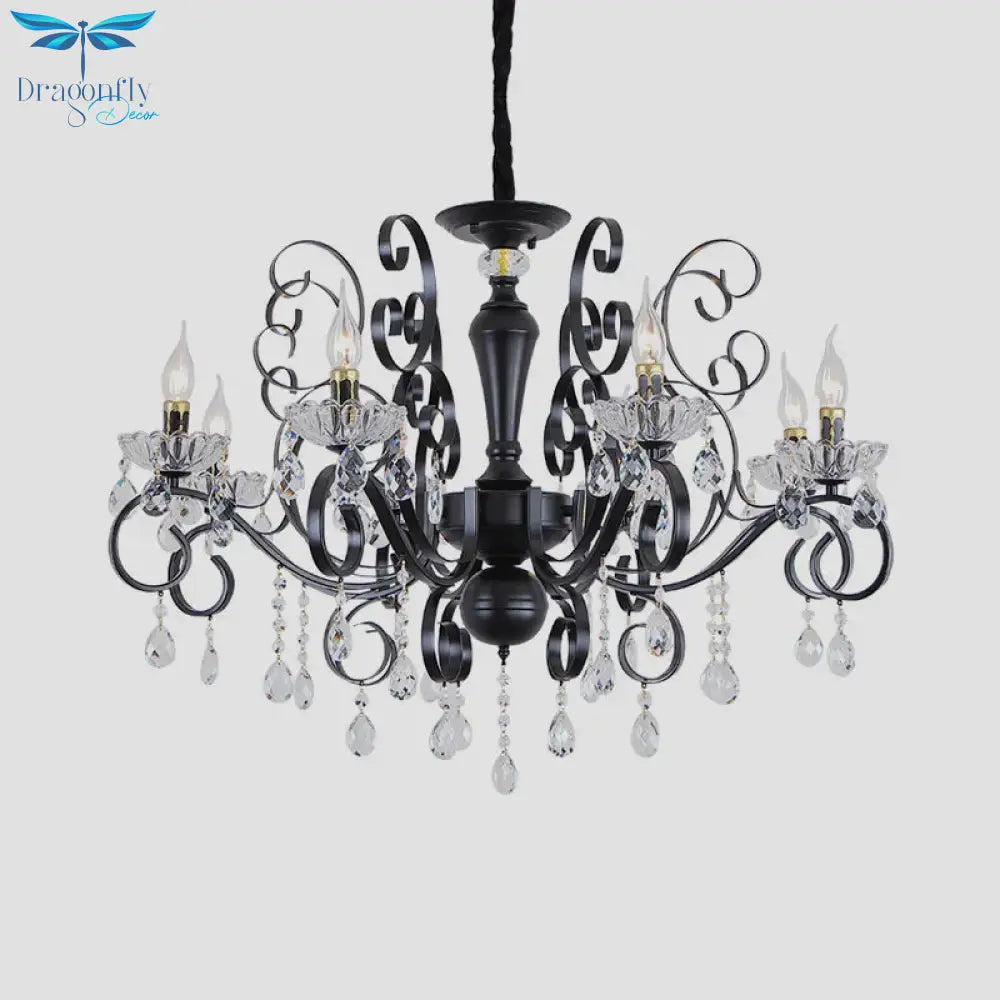 Clear Crystal Candelabra Suspension Pendant Traditional 6/8 Bulbs Parlor Chandelier With Droplets