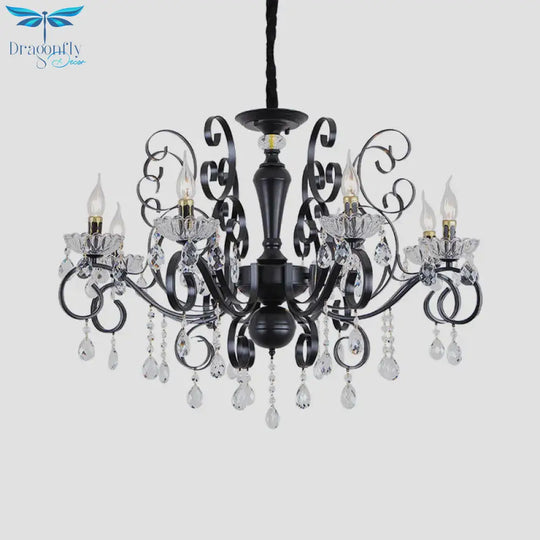 Clear Crystal Candelabra Suspension Pendant Traditional 6/8 Bulbs Parlor Chandelier With Droplets