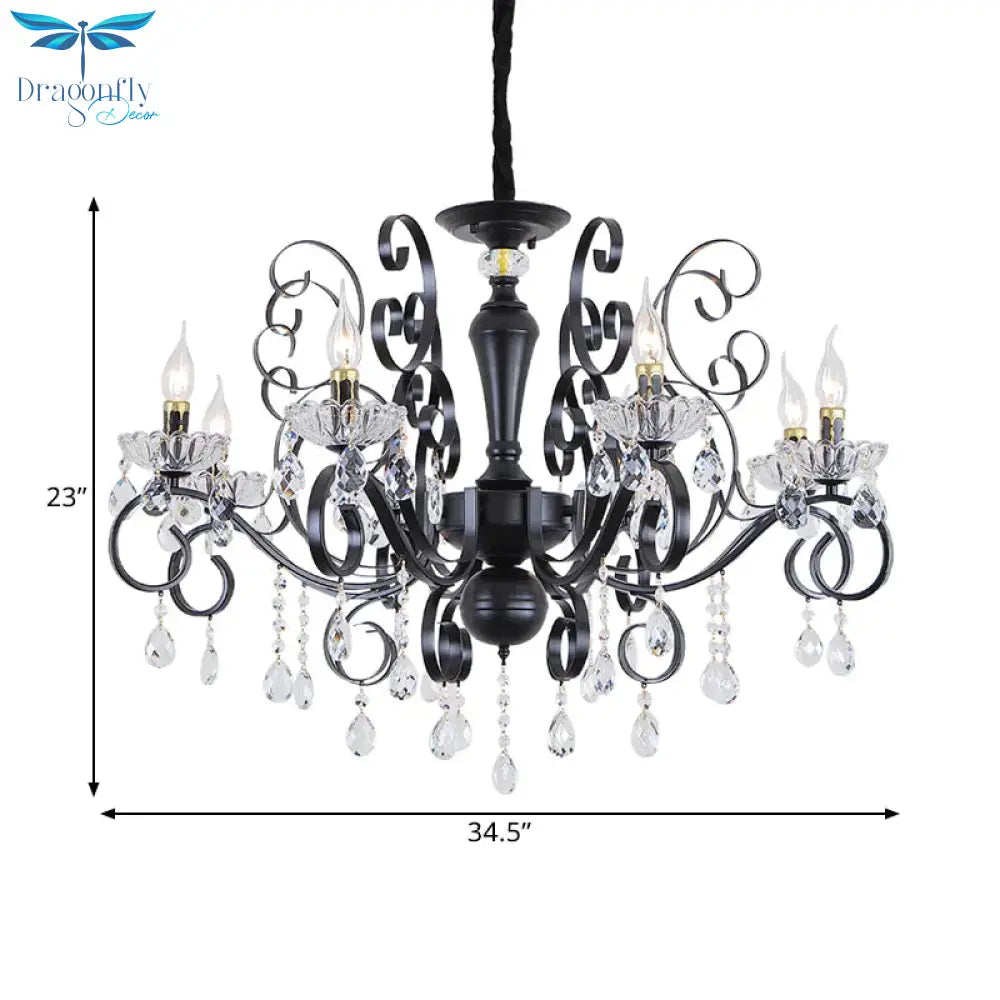 Clear Crystal Candelabra Suspension Pendant Traditional 6/8 Bulbs Parlor Chandelier With Droplets