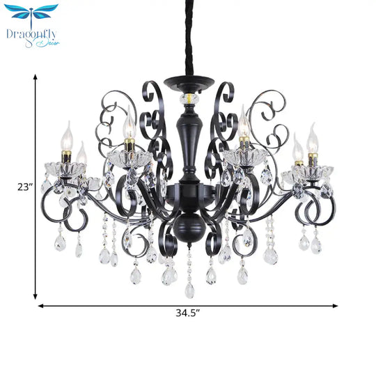 Clear Crystal Candelabra Suspension Pendant Traditional 6/8 Bulbs Parlor Chandelier With Droplets