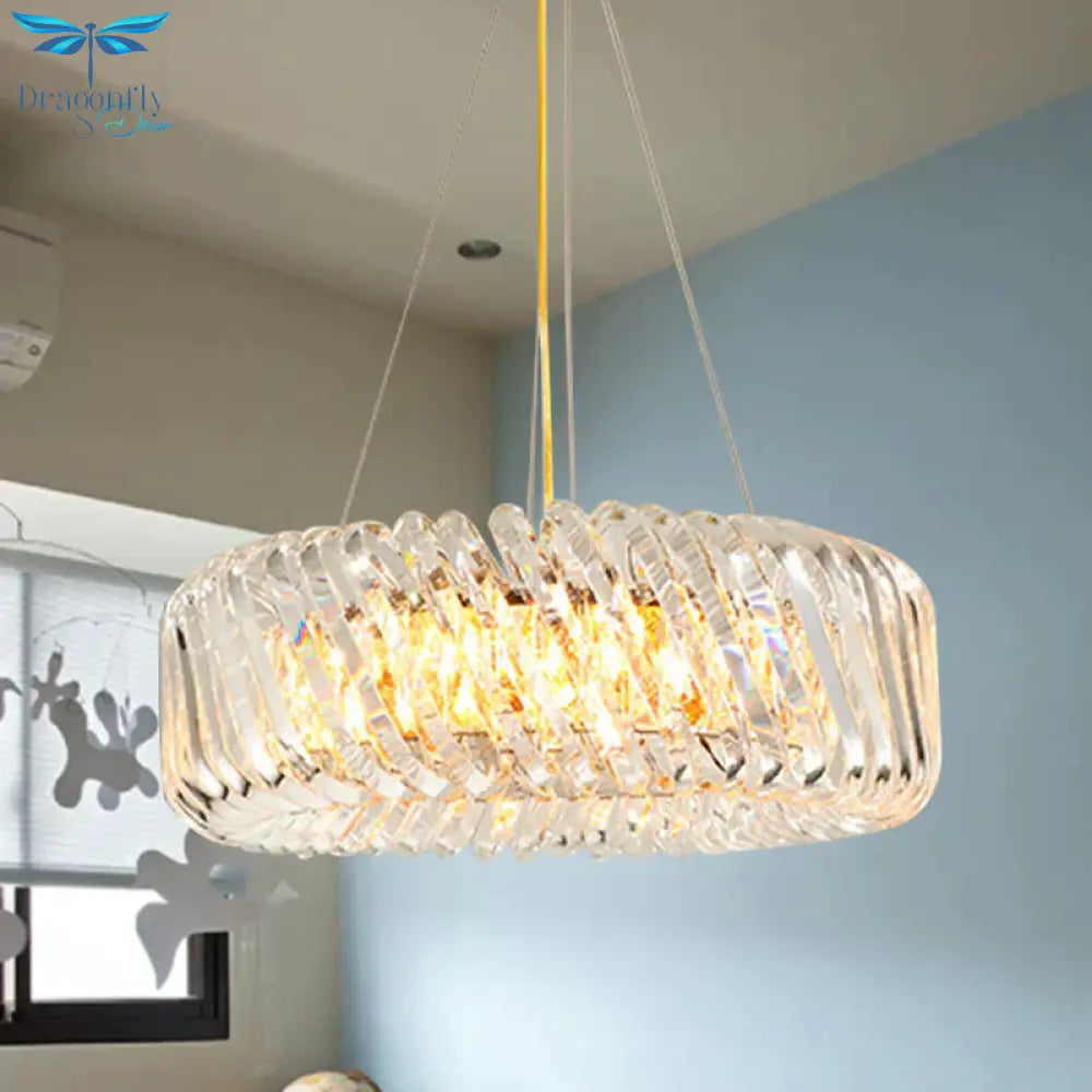 Clear Crystal Round Chandelier Light Fixture 4/9 Lights Down Lighting For Living Room