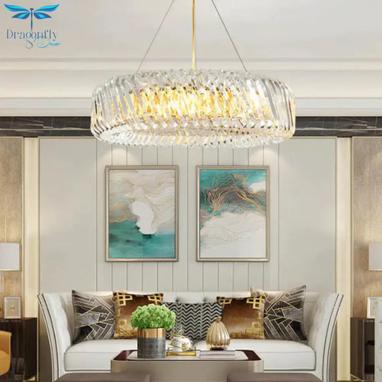 Clear Crystal Round Chandelier Light Fixture 4/9 Lights Down Lighting For Living Room