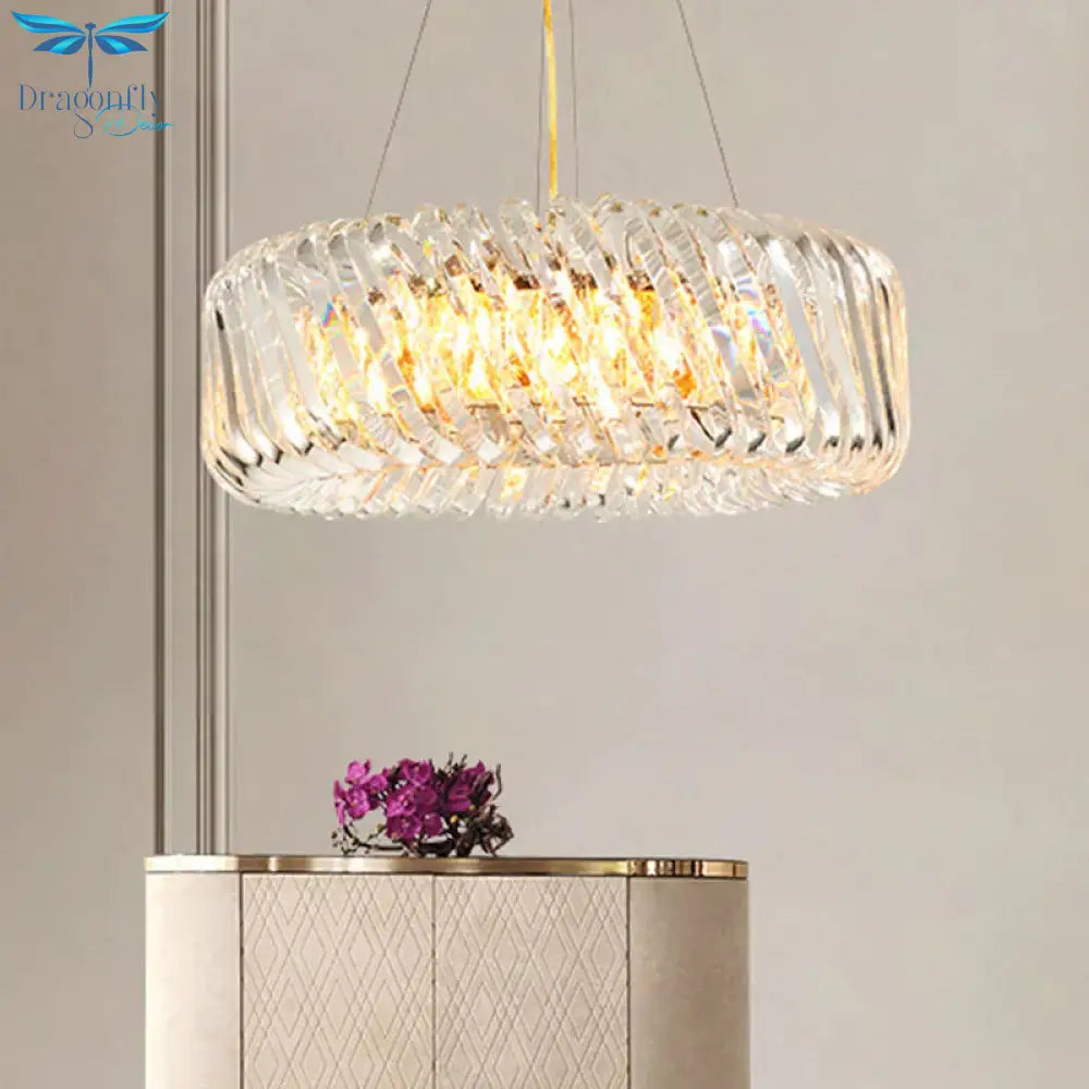 Clear Crystal Round Chandelier Light Fixture 4/9 Lights Down Lighting For Living Room